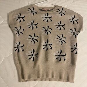 Philosophy Beige Sweater with Black and White Floral Design
